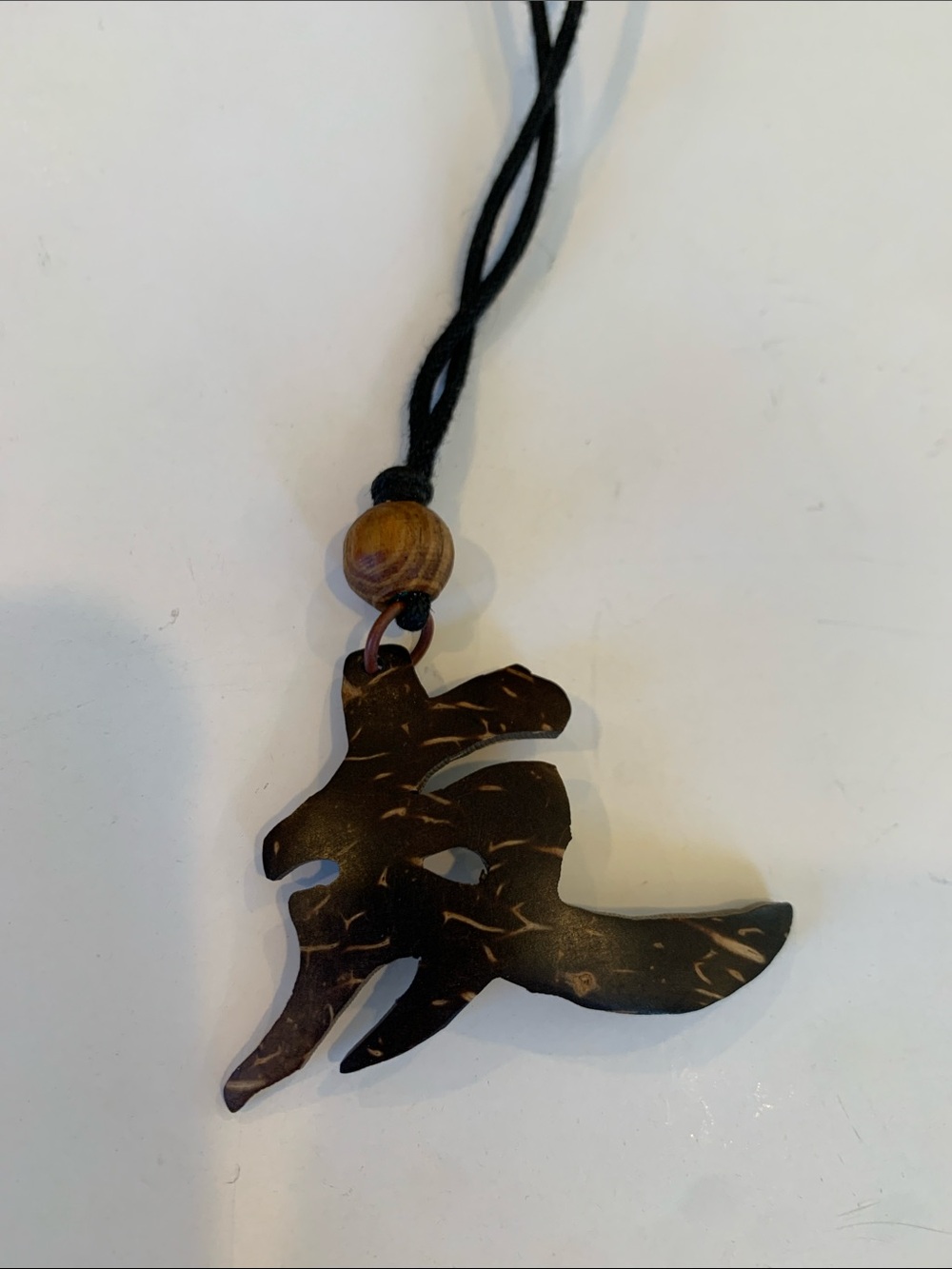 Carved Coconut Shell Chinese Ai Character Love Symbol Cord Necklace Wooden Bead